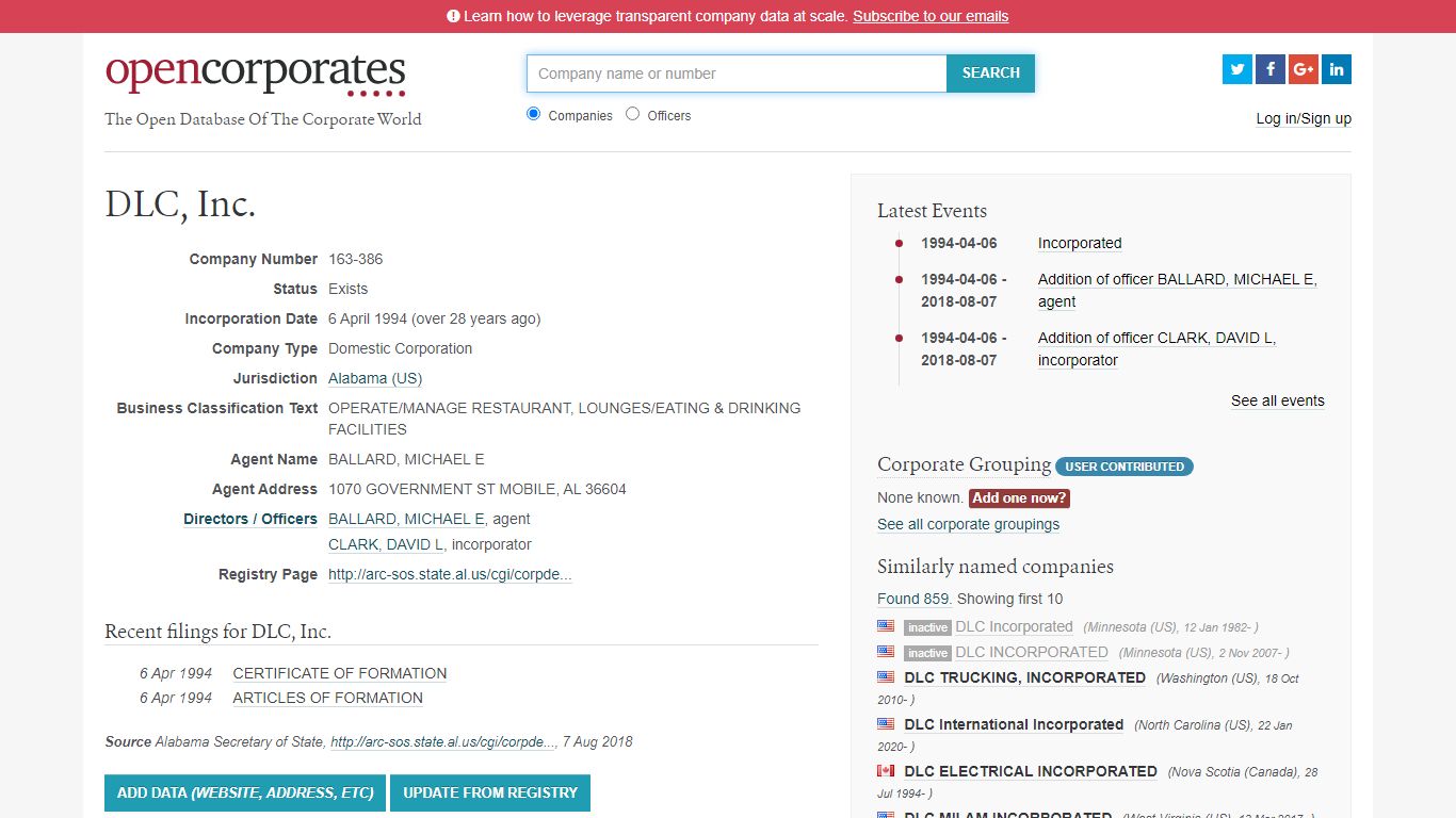 DLC, Inc. :: Alabama (US) :: OpenCorporates